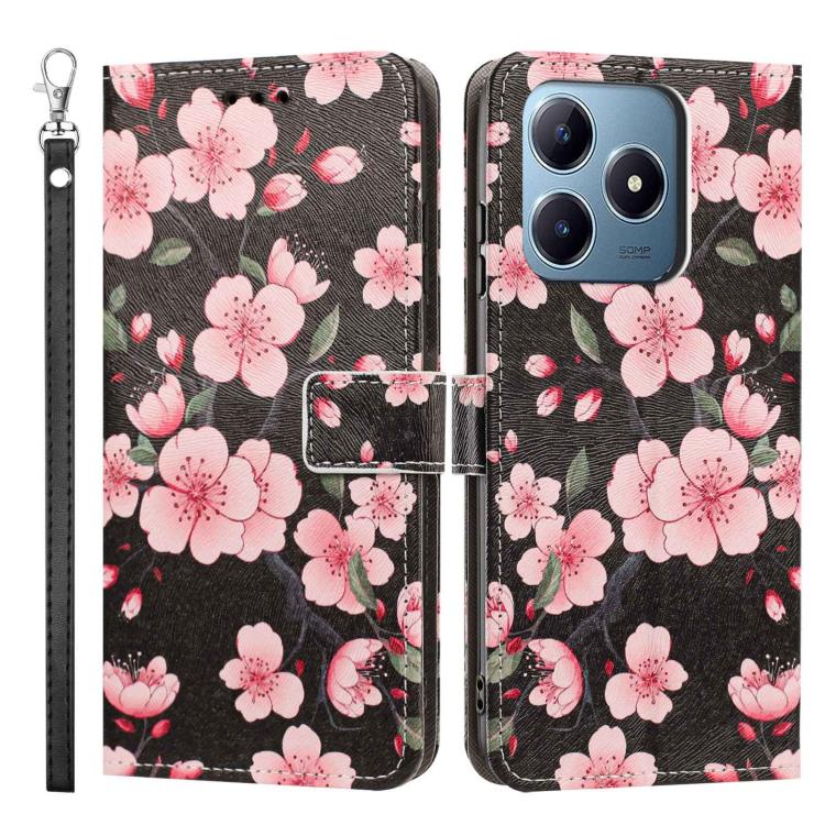 For Realme C63 Painted Pattern Vegan Leather Phone Case with Strap