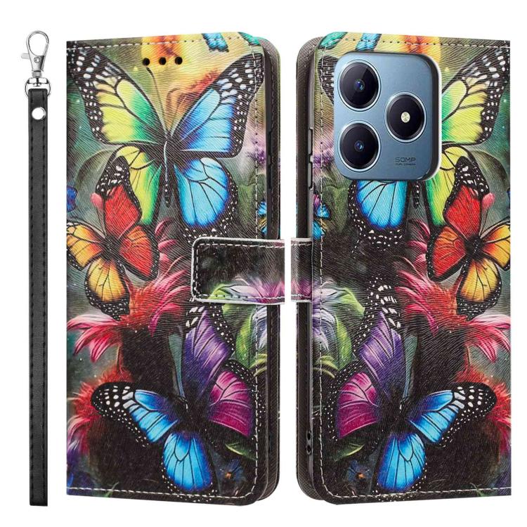For Realme C63 Painted Pattern Vegan Leather Phone Case with Strap