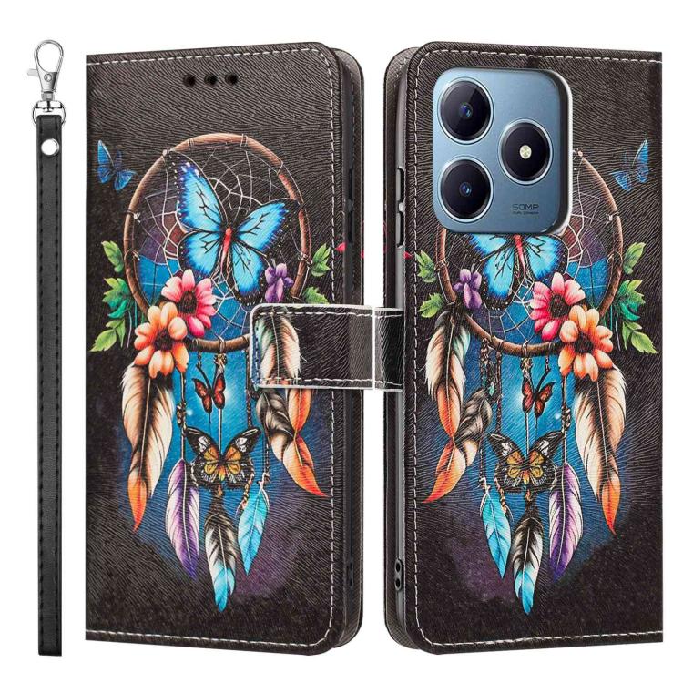 For Realme C63 Painted Pattern Vegan Leather Phone Case with Strap