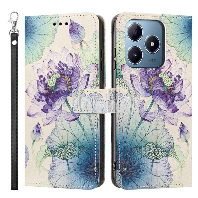 For Realme C63 Painted Pattern Vegan Leather Phone Case with Strap