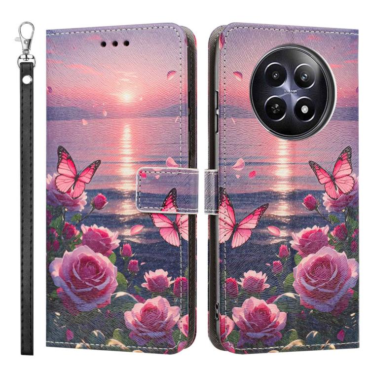 For Realme 12 Painted Pattern Vegan Leather Phone Case with Strap