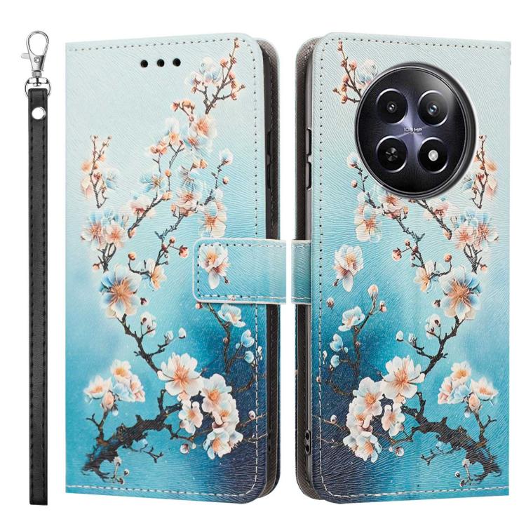 For Realme 12 Painted Pattern Vegan Leather Phone Case with Strap