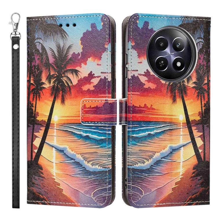 For Realme 12 Painted Pattern Vegan Leather Phone Case with Strap