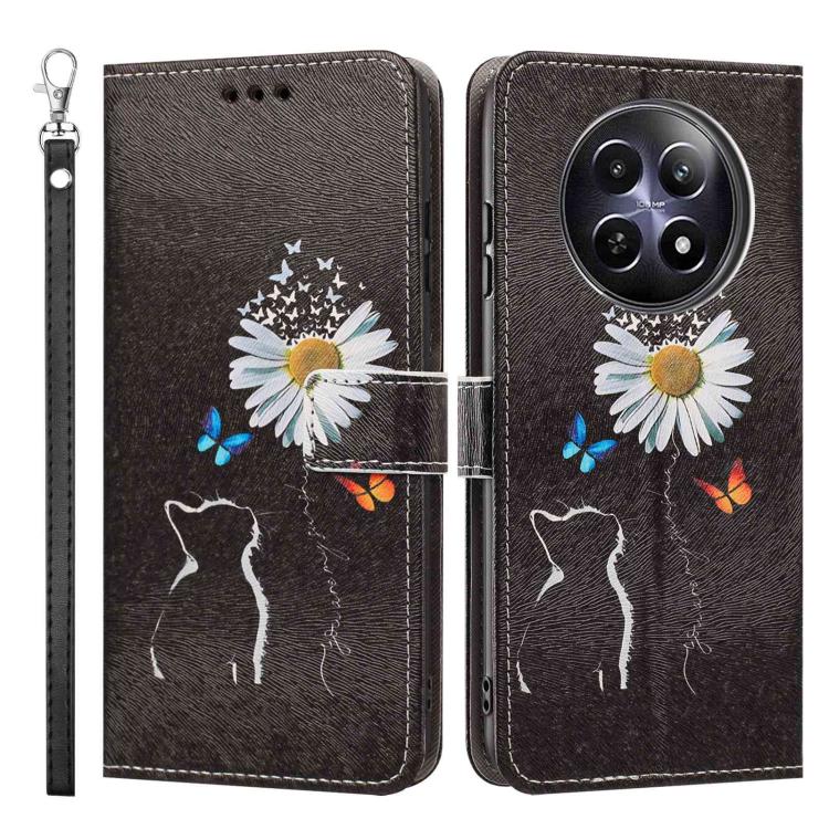 For Realme 12 Painted Pattern Vegan Leather Phone Case with Strap