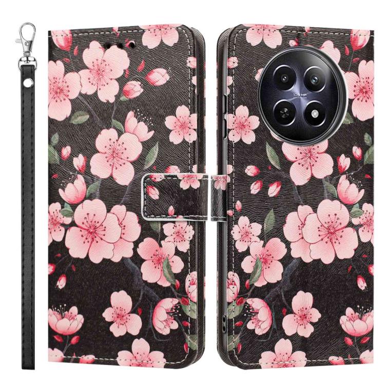 For Realme 12 Painted Pattern Vegan Leather Phone Case with Strap
