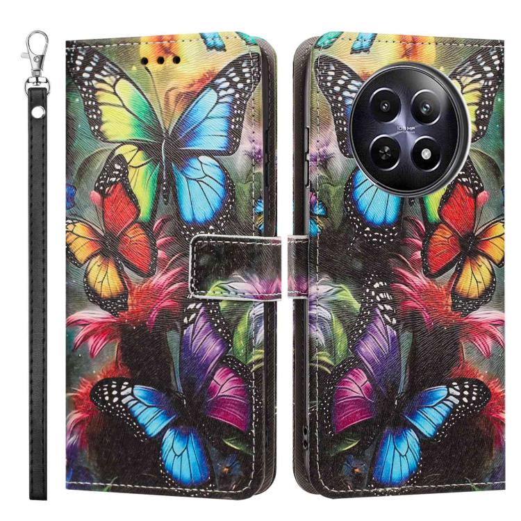 For Realme 12 Painted Pattern Vegan Leather Phone Case with Strap