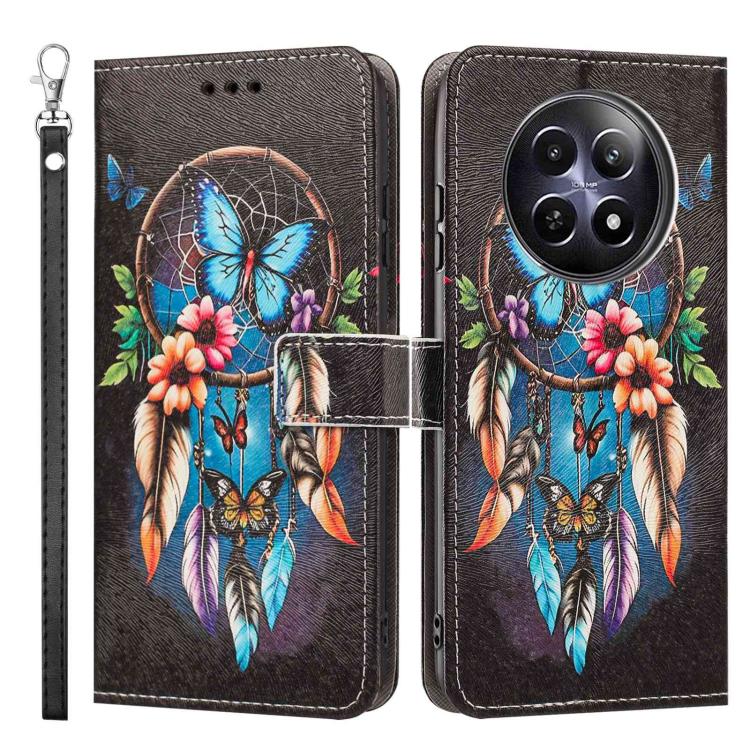 For Realme 12 Painted Pattern Vegan Leather Phone Case with Strap