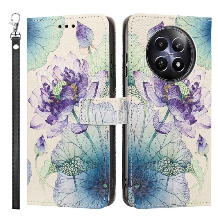 For Realme 12 Painted Pattern Vegan Leather Phone Case with Strap