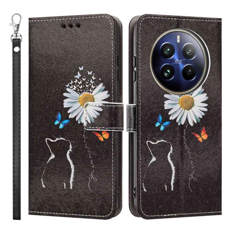 For Realme 12+ 5G Global Painted Pattern Vegan Leather Phone Case with Strap
