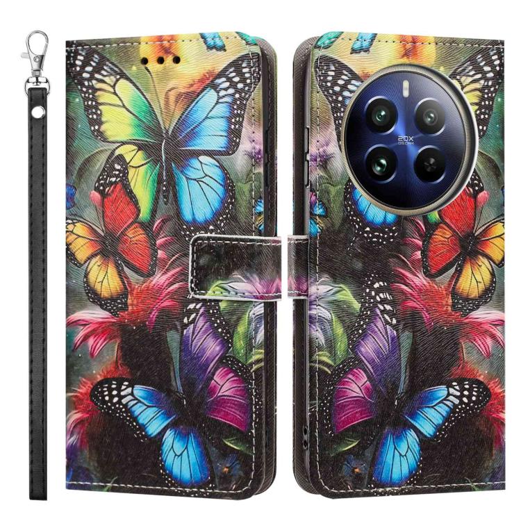 For Realme 12 Pro+ Painted Pattern Vegan Leather Phone Case with Strap