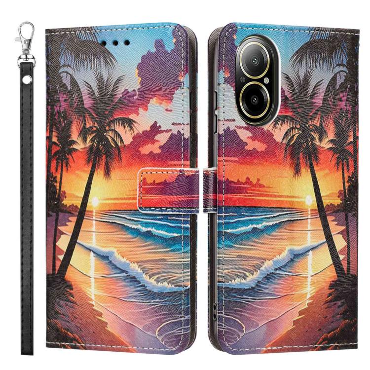 For Realme C67 4G Global Painted Pattern Vegan Leather Phone Case with Strap