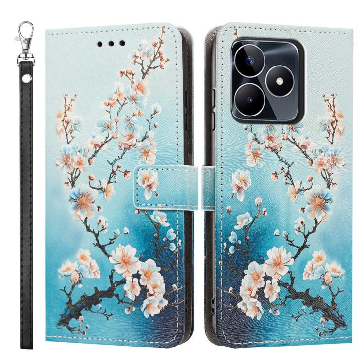 For Realme C53 Painted Pattern Vegan Leather Phone Case with Strap