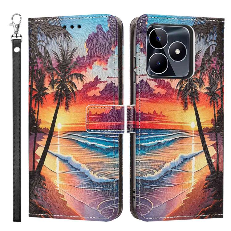 For Realme C53 Painted Pattern Vegan Leather Phone Case with Strap