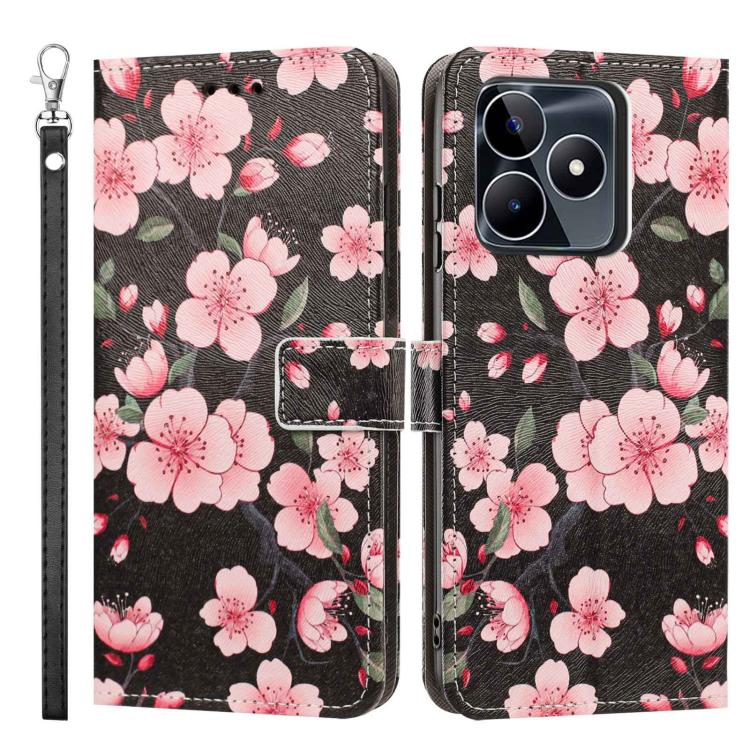 For Realme C53 Painted Pattern Vegan Leather Phone Case with Strap