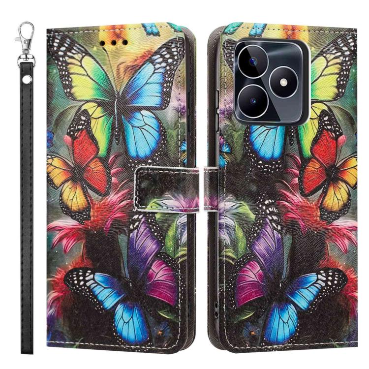 For Realme C53 Painted Pattern Vegan Leather Phone Case with Strap