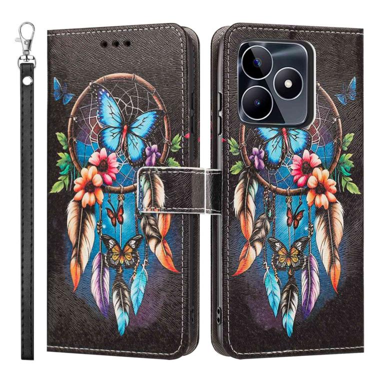 For Realme C53 Painted Pattern Vegan Leather Phone Case with Strap