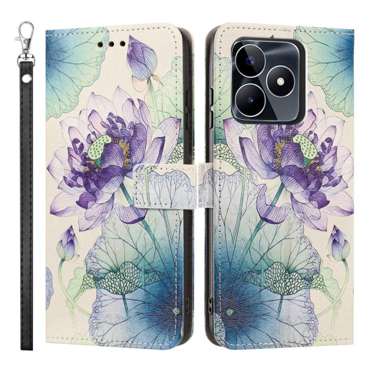 For Realme C53 Painted Pattern Vegan Leather Phone Case with Strap