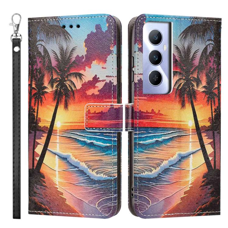For Realme C65 4G Global Painted Pattern Vegan Leather Phone Case with Strap