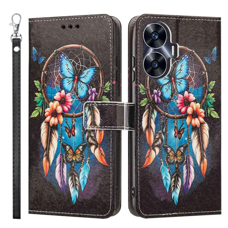 For Realme C55 Painted Pattern Vegan Leather Phone Case with Strap
