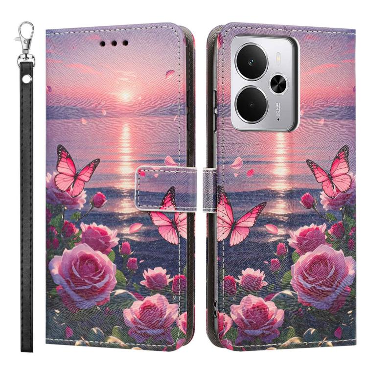 For Realme 14 5G Global Painted Pattern Vegan Leather Phone Case with Strap