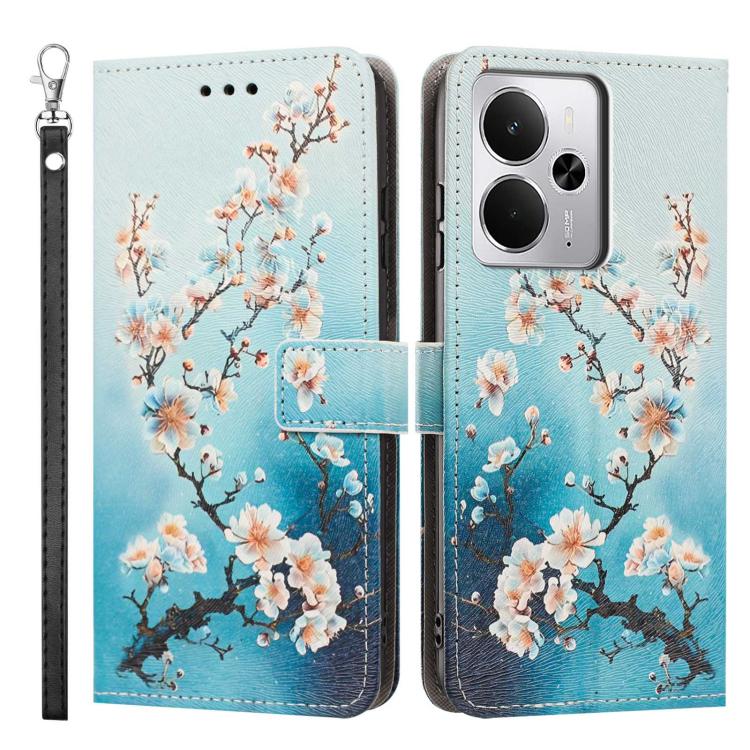 For Realme 14 5G Global Painted Pattern Vegan Leather Phone Case with Strap