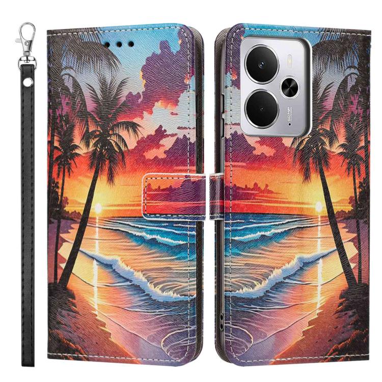 For Realme 14 5G Global Painted Pattern Vegan Leather Phone Case with Strap