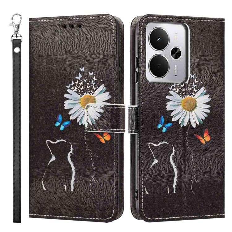 For Realme 14 5G Global Painted Pattern Vegan Leather Phone Case with Strap