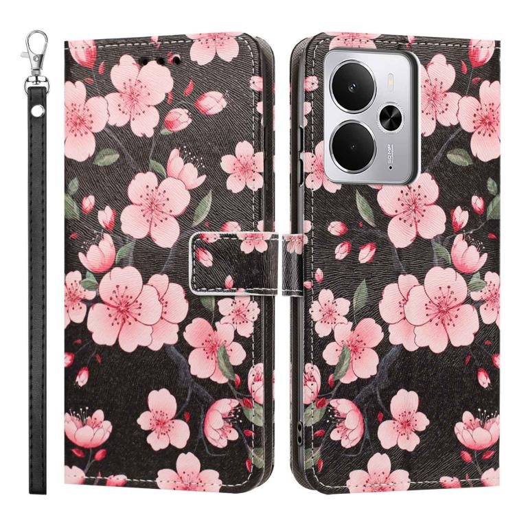For Realme 14 5G Global Painted Pattern Vegan Leather Phone Case with Strap