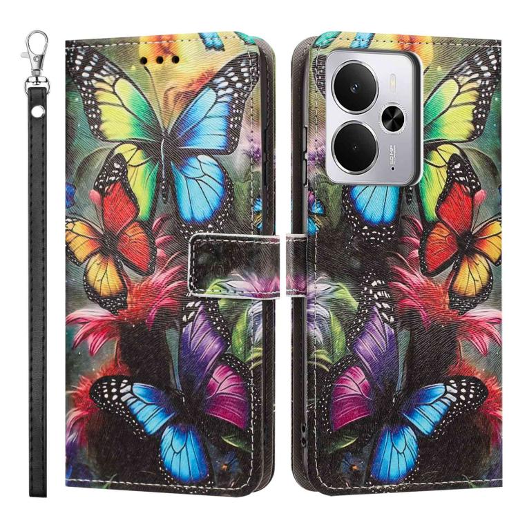 For Realme 14 5G Global Painted Pattern Vegan Leather Phone Case with Strap