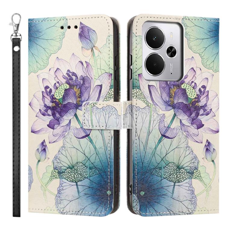 For Realme 14 5G Global Painted Pattern Vegan Leather Phone Case with Strap