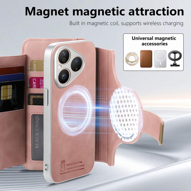 For Huawei Pura 80 5G Precision Hole Silver-Edged Ring RFID Blocking Zipper Wallet Magnetic Vegan Leather Phone Case