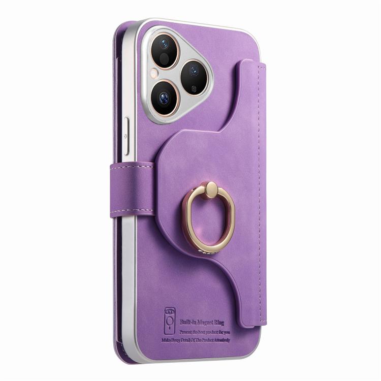 For Huawei Pura 80 5G Precision Hole Silver-Edged Ring RFID Blocking Zipper Wallet Magnetic Vegan Leather Phone Case