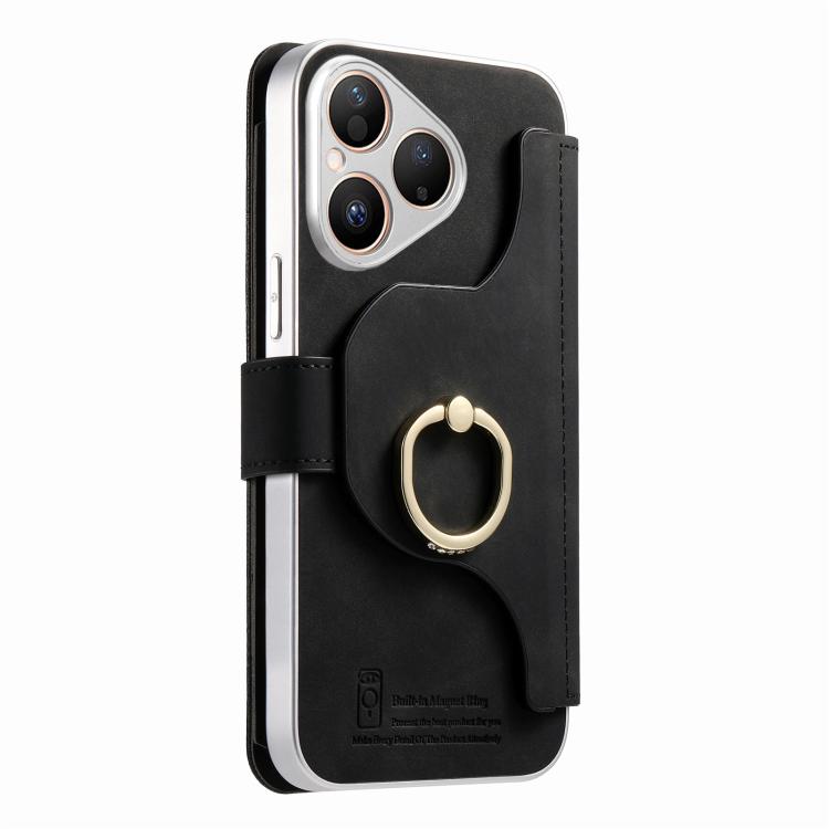 For Huawei Pura 80 5G Precision Hole Silver-Edged Ring RFID Blocking Zipper Wallet Magnetic Vegan Leather Phone Case