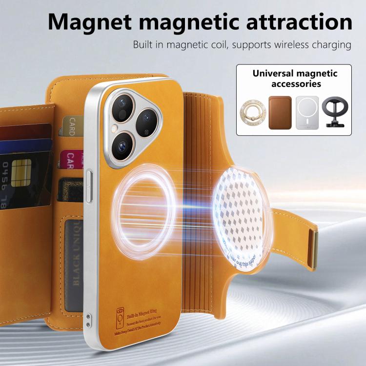 For Huawei Pura 80 5G Precision Hole Silver-Edged Ring RFID Blocking Zipper Wallet Magnetic Vegan Leather Phone Case