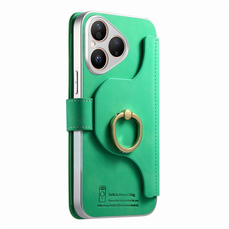 For Huawei Pura 80 5G Precision Hole Silver-Edged Ring RFID Blocking Zipper Wallet Magnetic Vegan Leather Phone Case