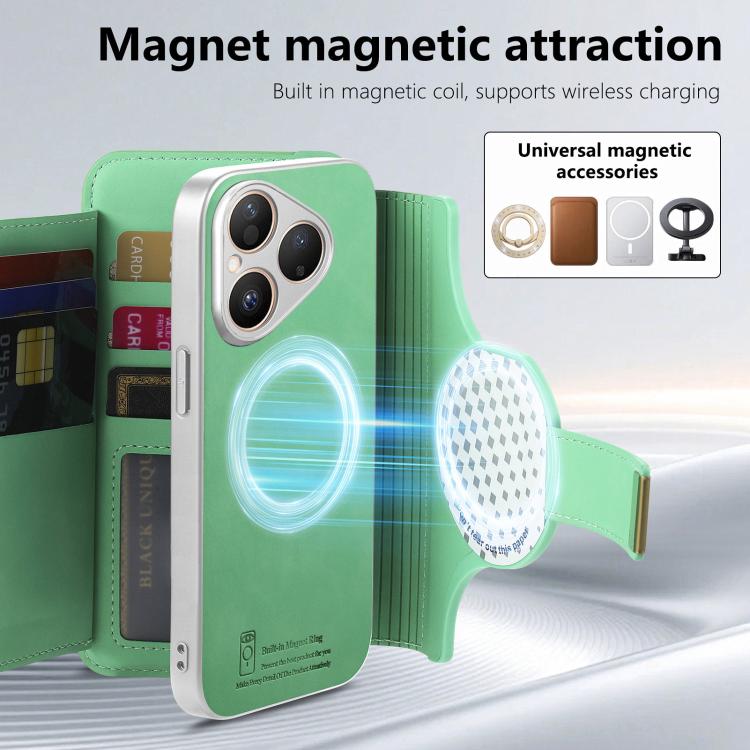 For Huawei Pura 80 5G Precision Hole Silver-Edged Ring RFID Blocking Zipper Wallet Magnetic Vegan Leather Phone Case
