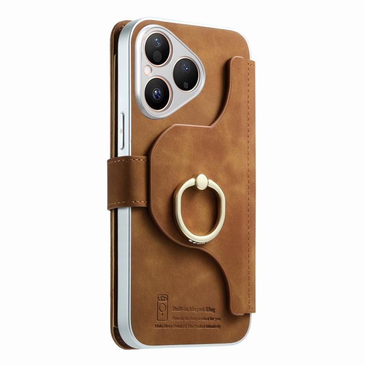 For Huawei Pura 80 5G Precision Hole Silver-Edged Ring RFID Blocking Zipper Wallet Magnetic Vegan Leather Phone Case