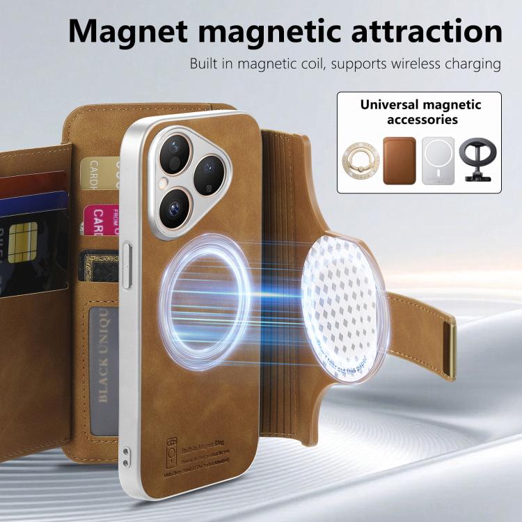 For Huawei Pura 80 5G Precision Hole Silver-Edged Ring RFID Blocking Zipper Wallet Magnetic Vegan Leather Phone Case
