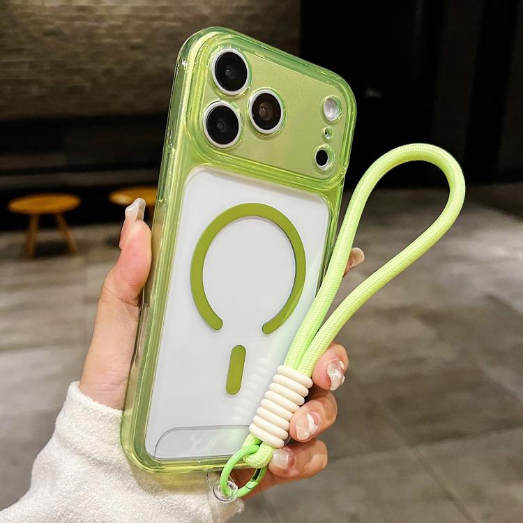 For iPhone 17 Pro Max Precise Hole Shockproof Magnetic TPU Hybrid Acrylic Transparent Phone Case With Lanyard