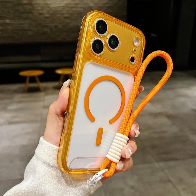 For iPhone 17 Pro Max Precise Hole Shockproof Magnetic TPU Hybrid Acrylic Transparent Phone Case With Lanyard