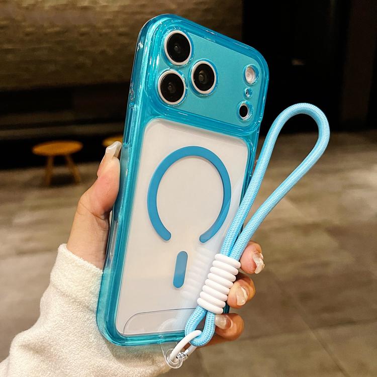 For iPhone 17 Pro Precise Hole Shockproof Magnetic TPU Hybrid Acrylic Transparent Phone Case With Lanyard