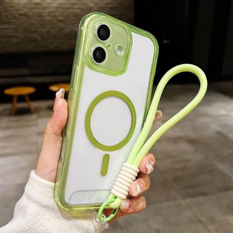 For iPhone 17 Precise Hole Shockproof Magnetic TPU Hybrid Acrylic Transparent Phone Case With Lanyard