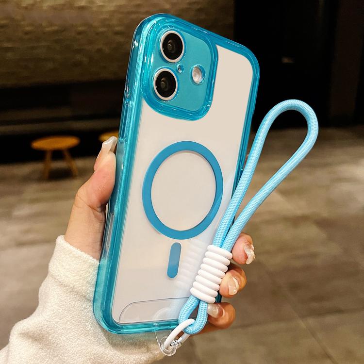 For iPhone 17 Precise Hole Shockproof Magnetic TPU Hybrid Acrylic Transparent Phone Case With Lanyard