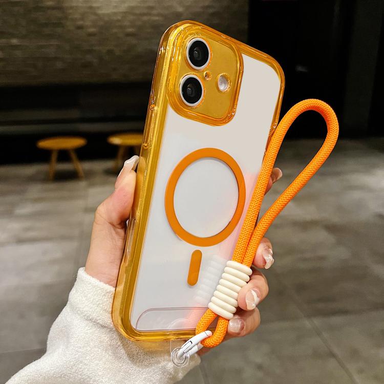 For iPhone 17 Precise Hole Shockproof Magnetic TPU Hybrid Acrylic Transparent Phone Case With Lanyard