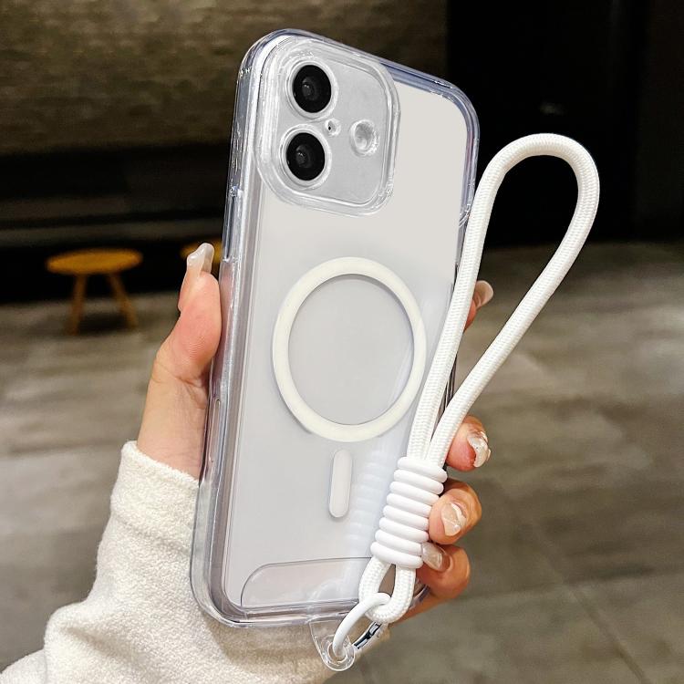 For iPhone 17 Precise Hole Shockproof Magnetic TPU Hybrid Acrylic Transparent Phone Case With Lanyard