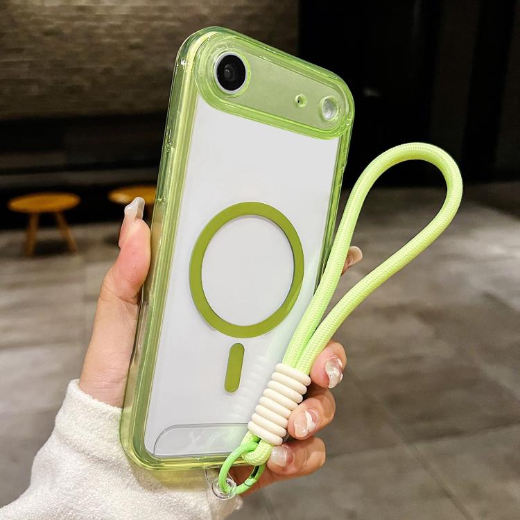 For iPhone Air Precise Hole Shockproof Magnetic TPU Hybrid Acrylic Transparent Phone Case With Lanyard