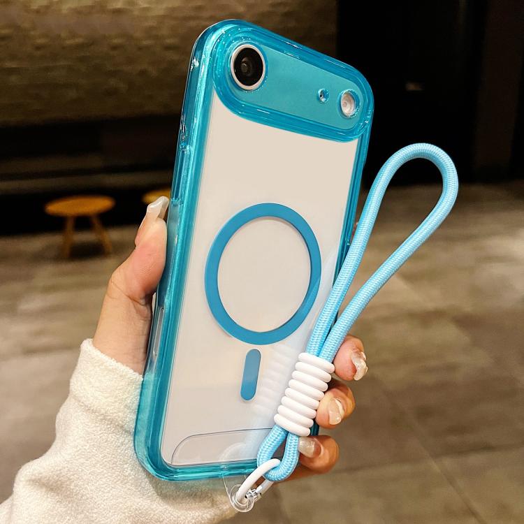 For iPhone Air Precise Hole Shockproof Magnetic TPU Hybrid Acrylic Transparent Phone Case With Lanyard