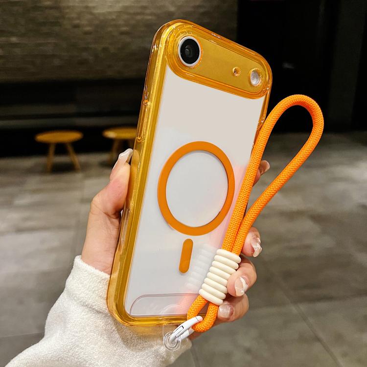 For iPhone Air Precise Hole Shockproof Magnetic TPU Hybrid Acrylic Transparent Phone Case With Lanyard