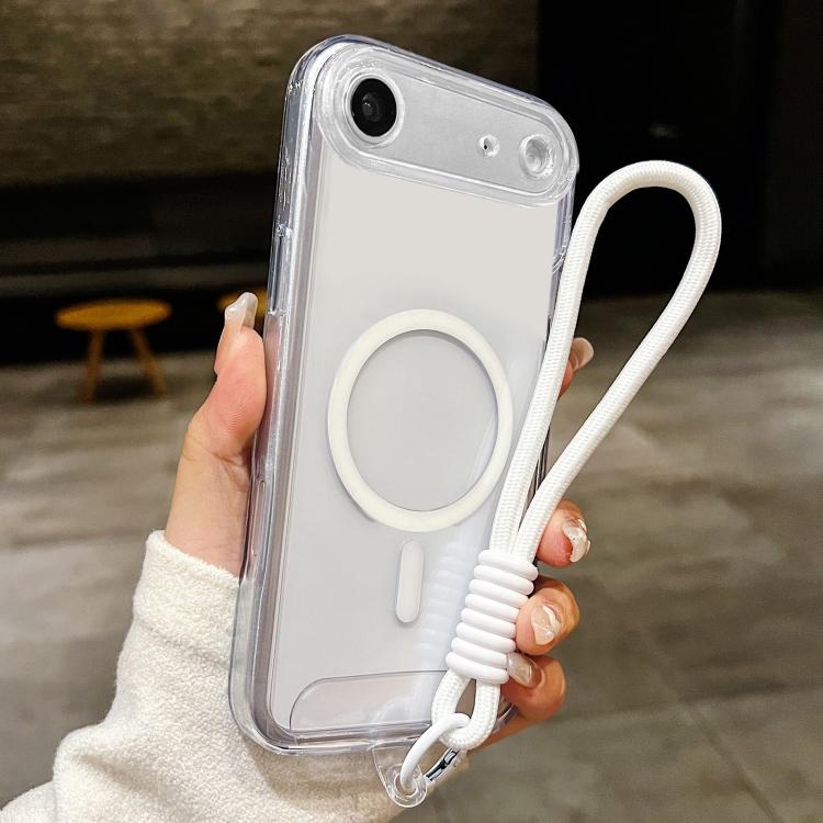 For iPhone Air Precise Hole Shockproof Magnetic TPU Hybrid Acrylic Transparent Phone Case With Lanyard