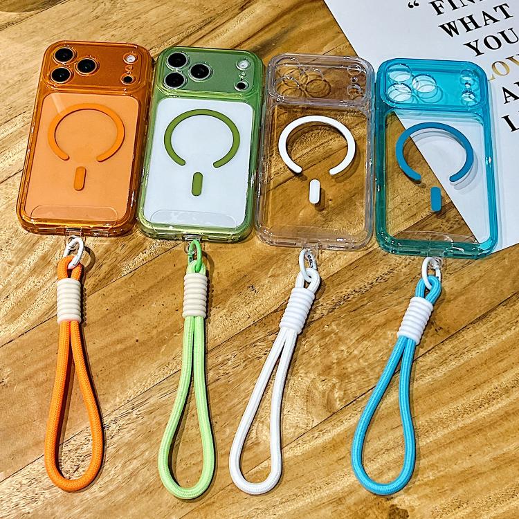 For iPhone 17 Pro Precise Hole Shockproof Magnetic TPU Hybrid Acrylic Transparent Phone Case With Lanyard
